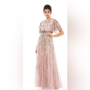 Mac Duggal embellished full length layered sleeve gown vintage rose size 4